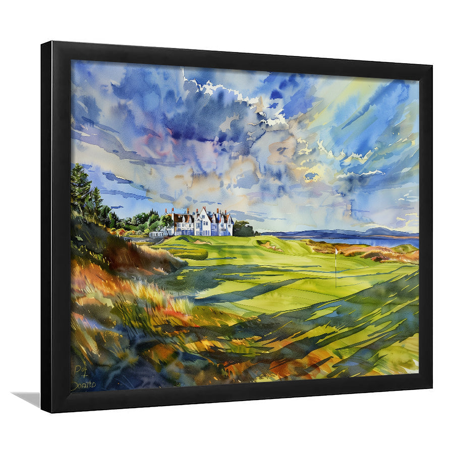 Royal Dornoch Golf Club Scotland Watercolor Painting, Framed Art Print Wall Decor, Framed Picture