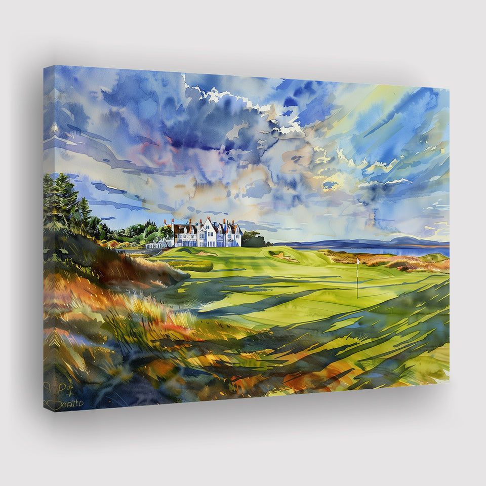 Royal Dornoch Golf Club Scotland Watercolor Painting, Canvas Print Wall Art Decor, Landscape Art Print