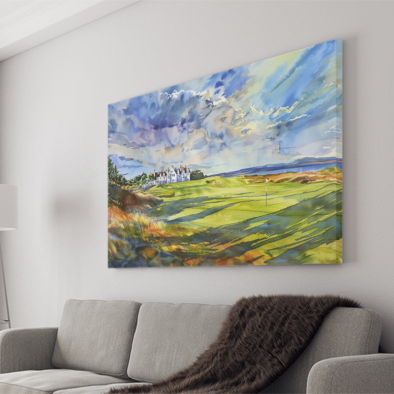 Royal Dornoch Golf Club Scotland Watercolor Painting, Canvas Print Wall Art Decor, Landscape Art Print