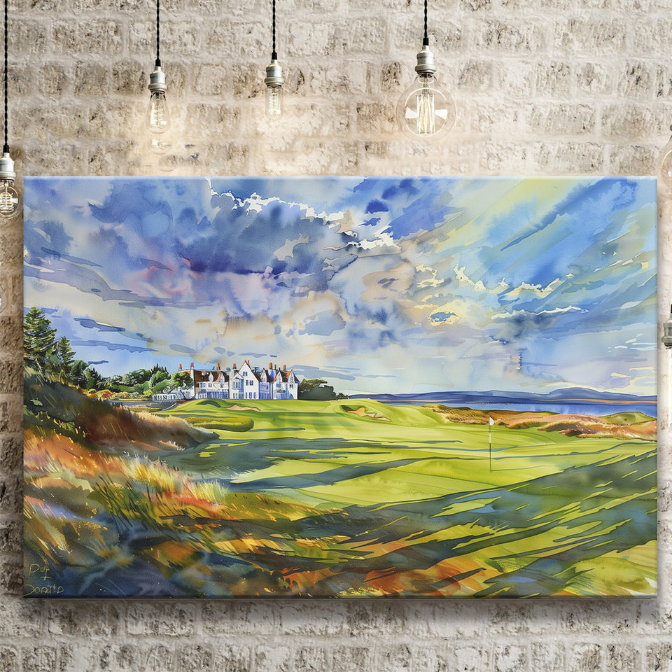 Royal Dornoch Golf Club Scotland Watercolor Painting, Canvas Print Wall Art Decor, Landscape Art Print