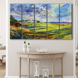 Royal Dornoch Golf Club Scotland Watercolor Painting, Extra Large Multi 5 Panel Canvas Print Wall Art Decor