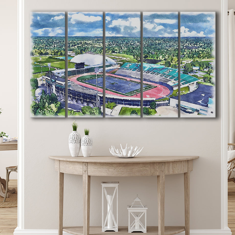 Rynearson Stadium WaterColor 5 Panels B Mixed Canvas Prints, Extra Large, Ypsilanti Michigan Watercolor