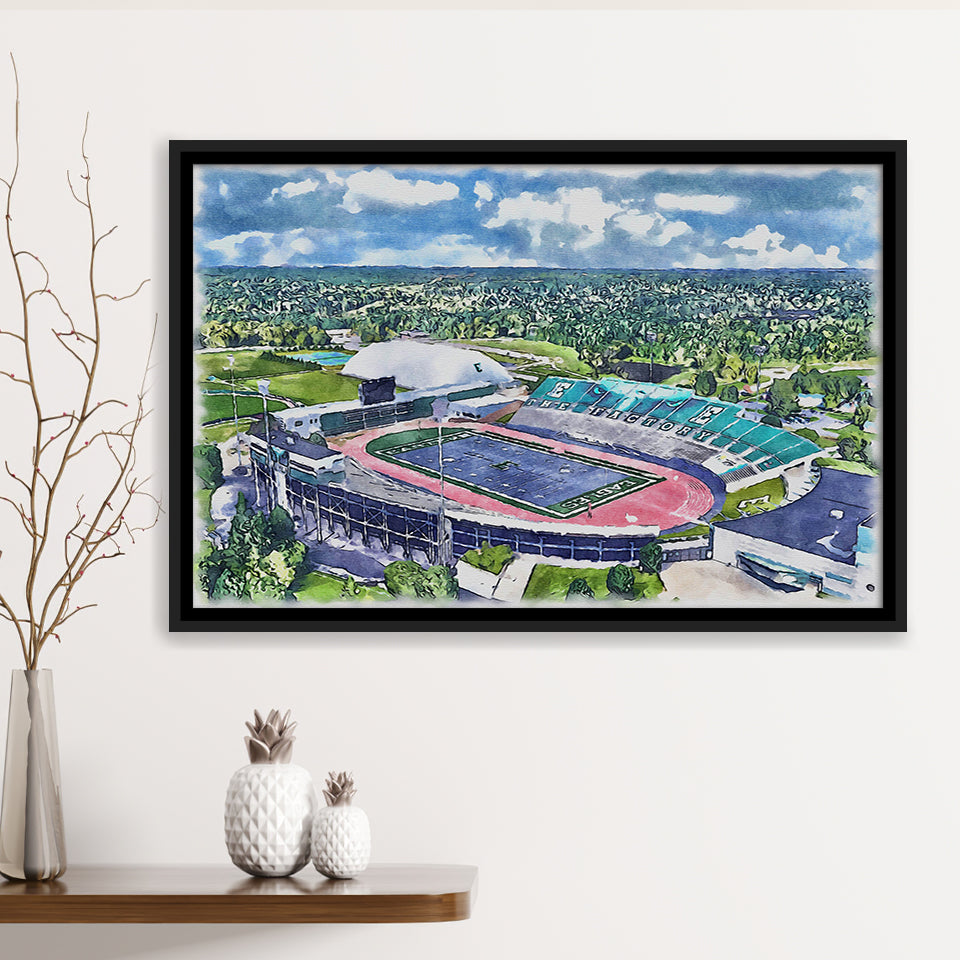 Rynearson Stadium WaterColor Framed Canvas Prints, Ypsilanti Michigan Watercolor, Stadium Art Gifts, Floating Frame