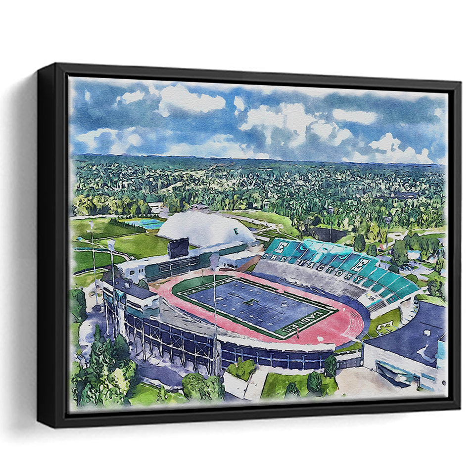 Rynearson Stadium WaterColor Framed Canvas Prints, Ypsilanti Michigan Watercolor, Stadium Art Gifts, Floating Frame