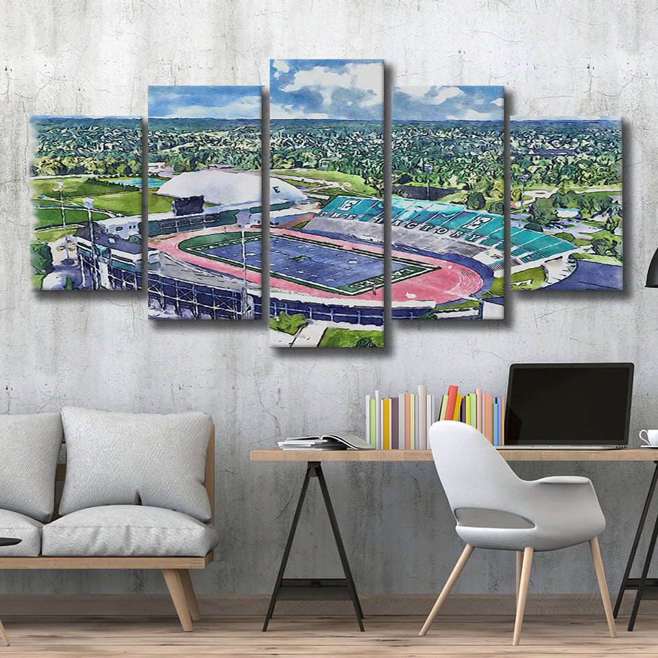 Rynearson Stadium WaterColor 5 Panels Mix Canvas Prints, Ypsilanti Michigan Watercolor, Large Stadium Canvas