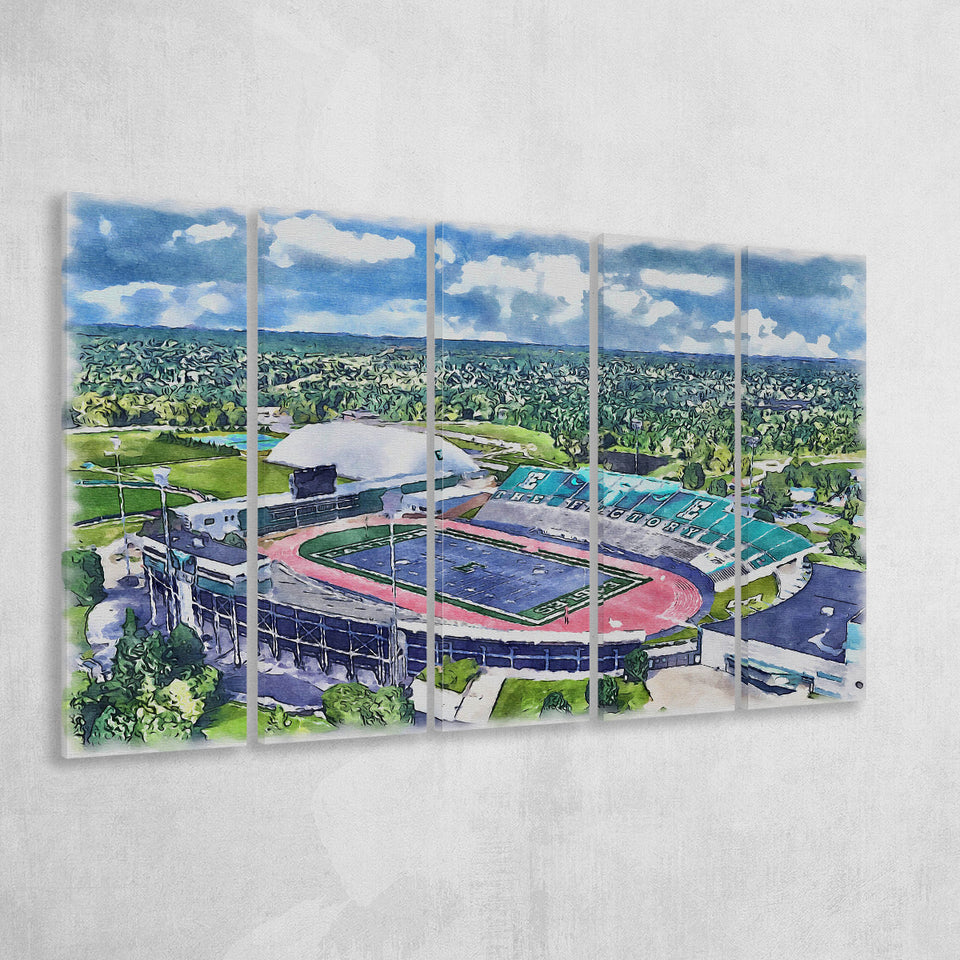 Rynearson Stadium WaterColor 5 Panels B Mixed Canvas Prints, Extra Large, Ypsilanti Michigan Watercolor