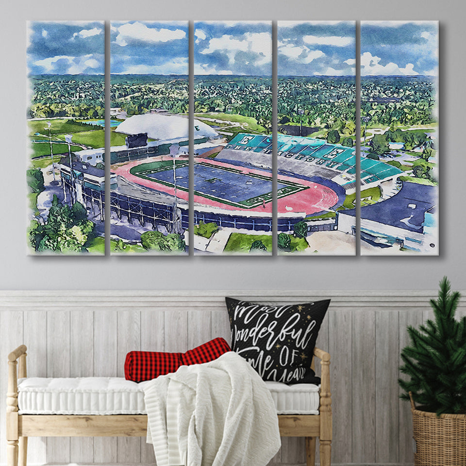 Rynearson Stadium WaterColor 5 Panels B Mixed Canvas Prints, Extra Large, Ypsilanti Michigan Watercolor