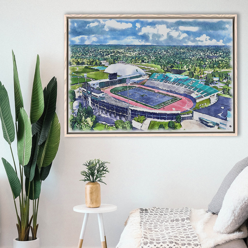 Rynearson Stadium WaterColor Framed Canvas Prints, Ypsilanti Michigan Watercolor, Stadium Art Gifts, Floating Frame