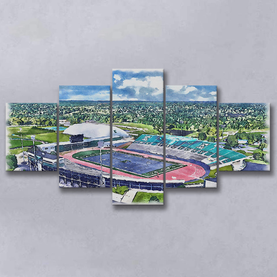 Rynearson Stadium WaterColor 5 Panels Mix Canvas Prints, Ypsilanti Michigan Watercolor, Large Stadium Canvas