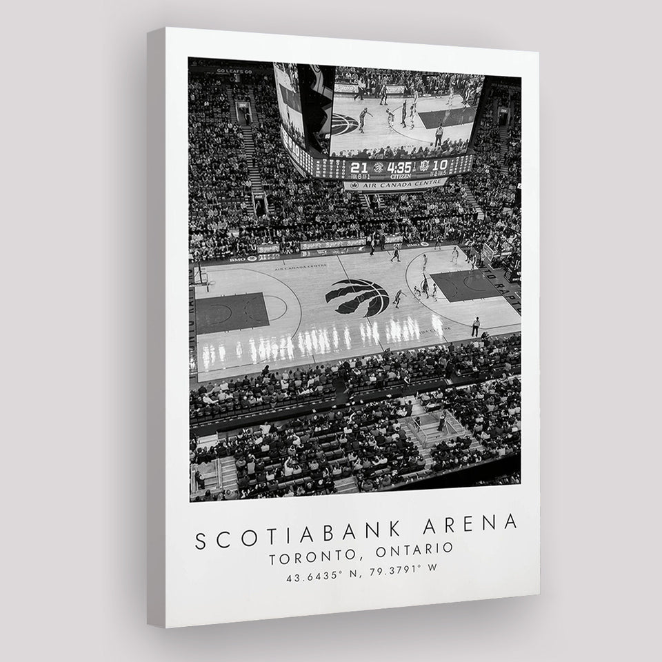 Scotiabank Arena Toronto Raptors, Stadium Print For Basketball Lovers, Black And White, Canvas Print Wall Art