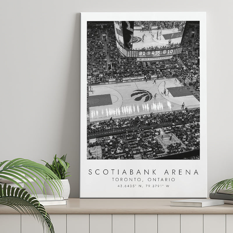 Scotiabank Arena Toronto Raptors, Stadium Print For Basketball Lovers, Black And White, Canvas Print Wall Art