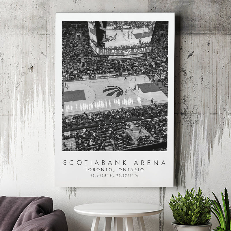 Scotiabank Arena Toronto Raptors, Stadium Print For Basketball Lovers, Black And White, Canvas Print Wall Art