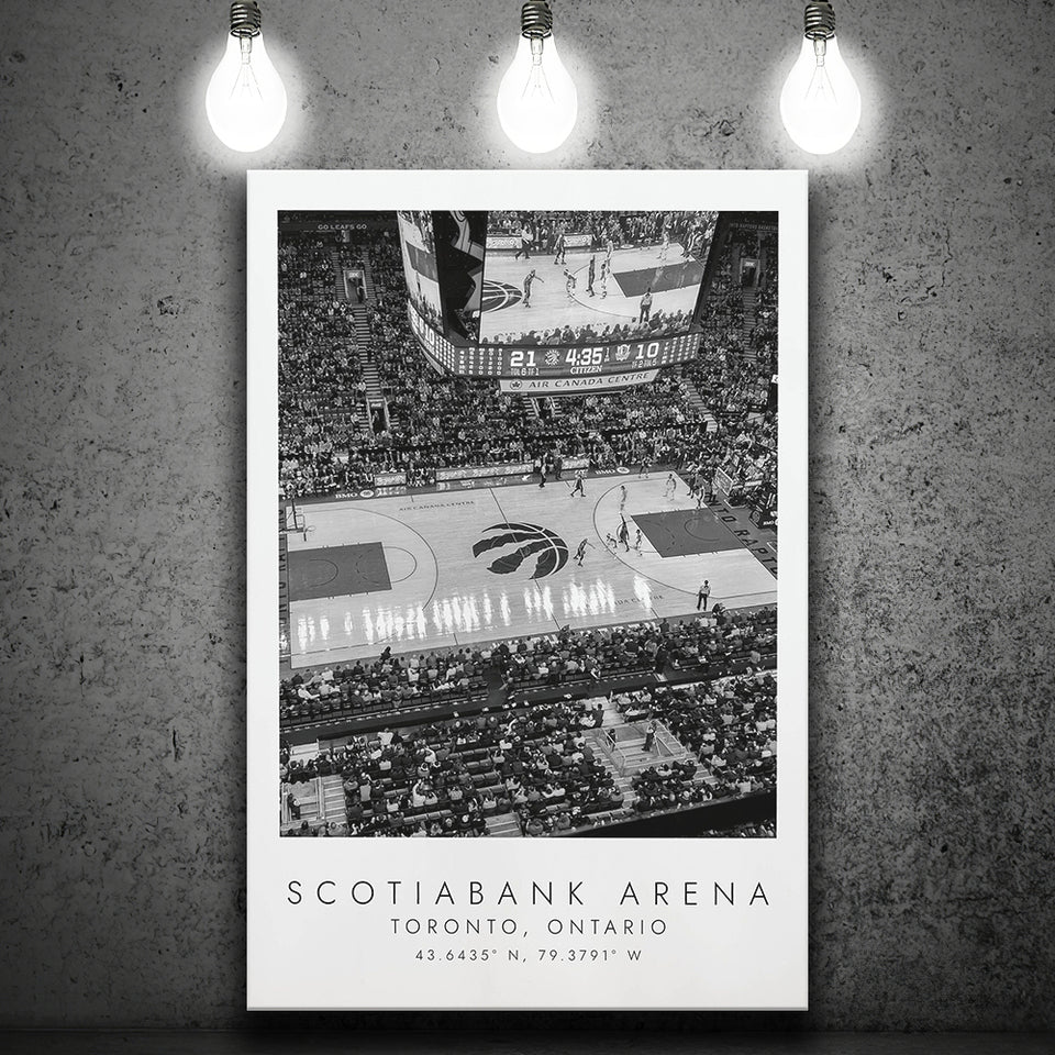 Scotiabank Arena Toronto Raptors, Stadium Print For Basketball Lovers, Black And White, Canvas Print Wall Art