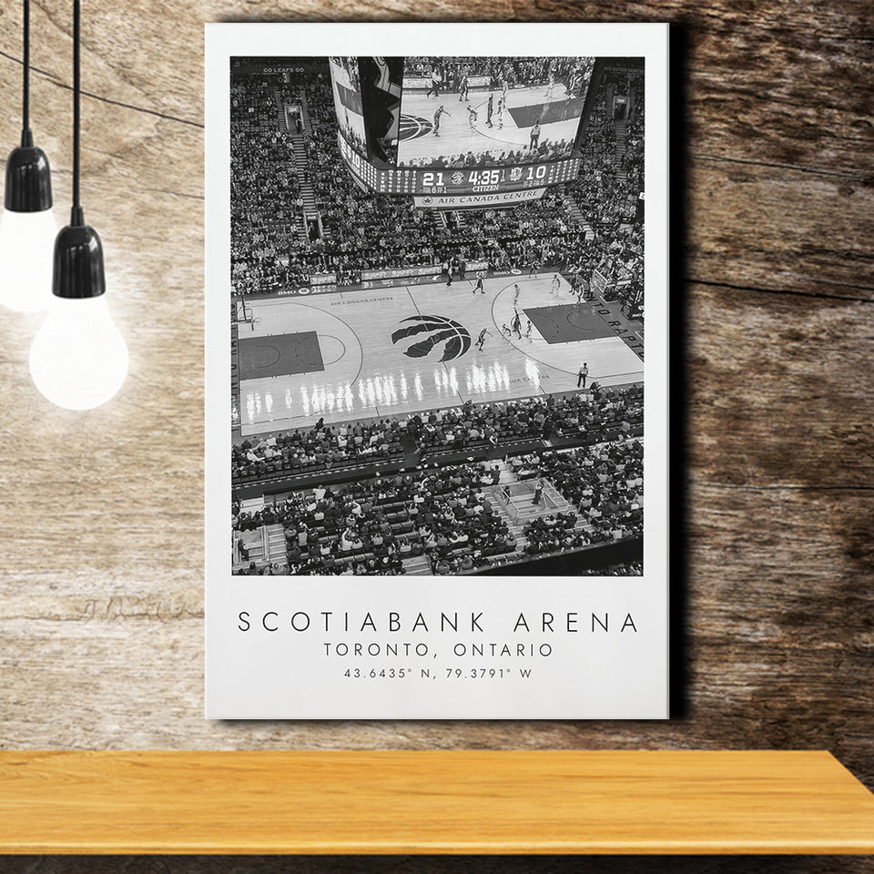 Scotiabank Arena Toronto Raptors, Stadium Print For Basketball Lovers, Black And White, Canvas Print Wall Art