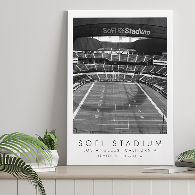 Sofi Stadium Los Angeles Rams, Stadium Print For Football Lovers, Black And White, Canvas Print Wall Art