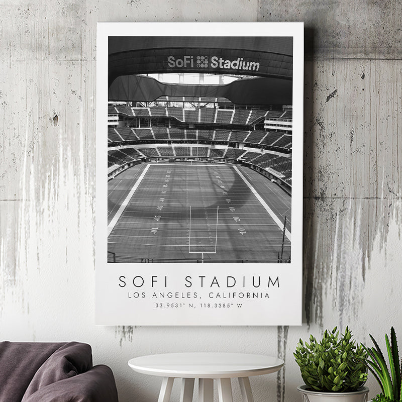 Sofi Stadium Los Angeles Rams, Stadium Print For Football Lovers, Black And White, Canvas Print Wall Art