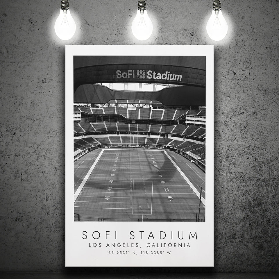 Sofi Stadium Los Angeles Rams, Stadium Print For Football Lovers, Black And White, Canvas Print Wall Art