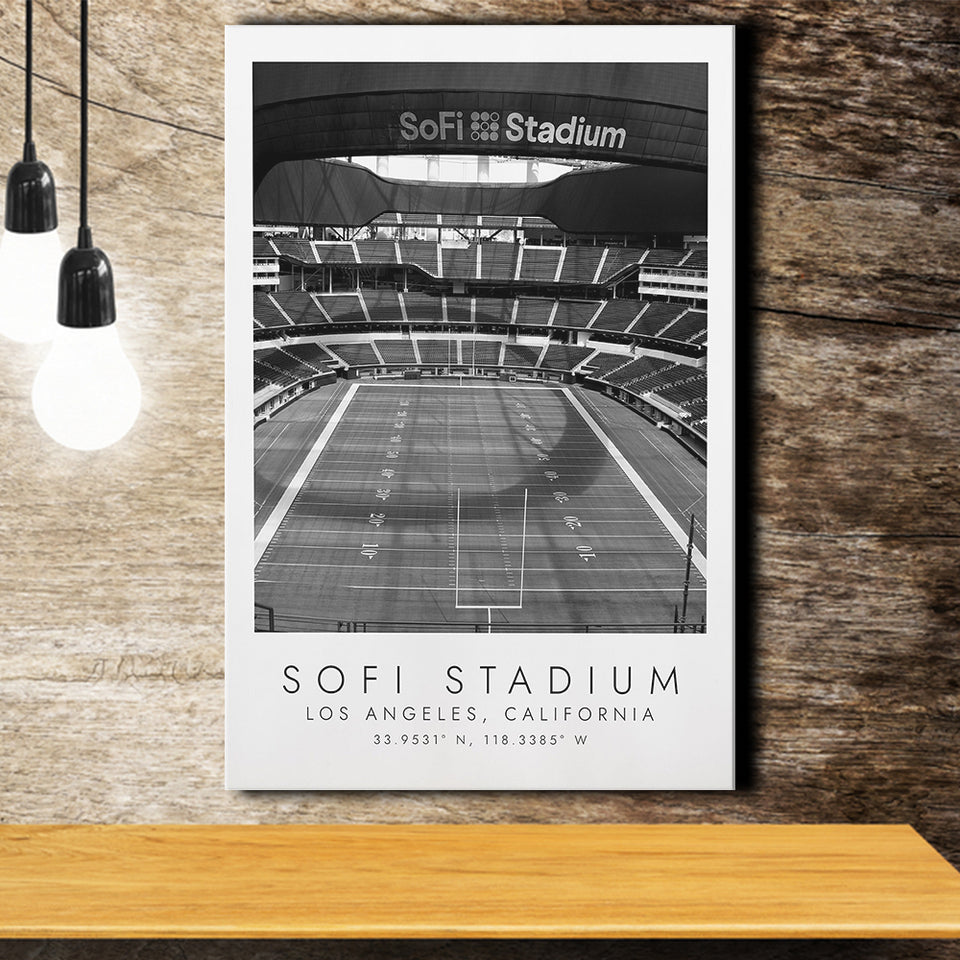 Sofi Stadium Los Angeles Rams, Stadium Print For Football Lovers, Black And White, Canvas Print Wall Art