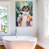 Saint Bernard Dog Holding The Cup Of Red Wine Canvas Prints Wall Art, Bathroom Art Decor,