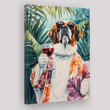 Saint Bernard Dog Holding The Cup Of Red Wine Canvas Prints Wall Art, Bathroom Art Decor,
