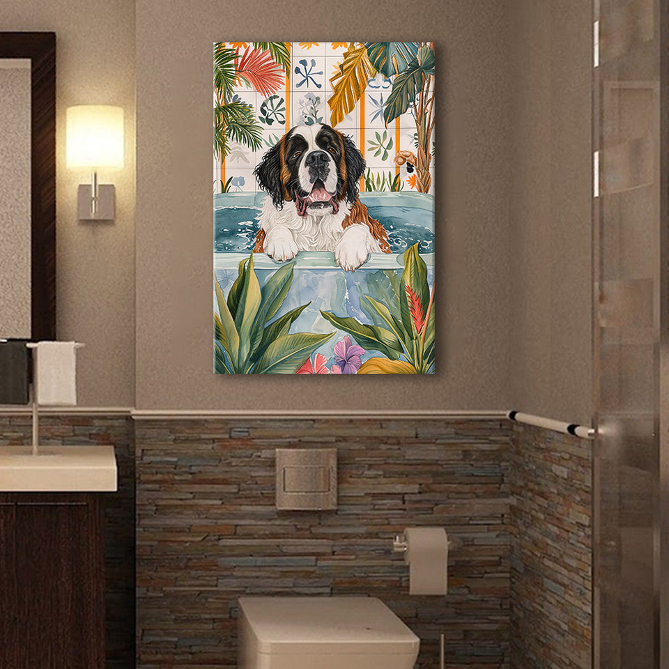 Saint Bernard Happy In Bathtub Bathroom Decor Print Canvas Prints Wall Art, Bathroom Art Decor,