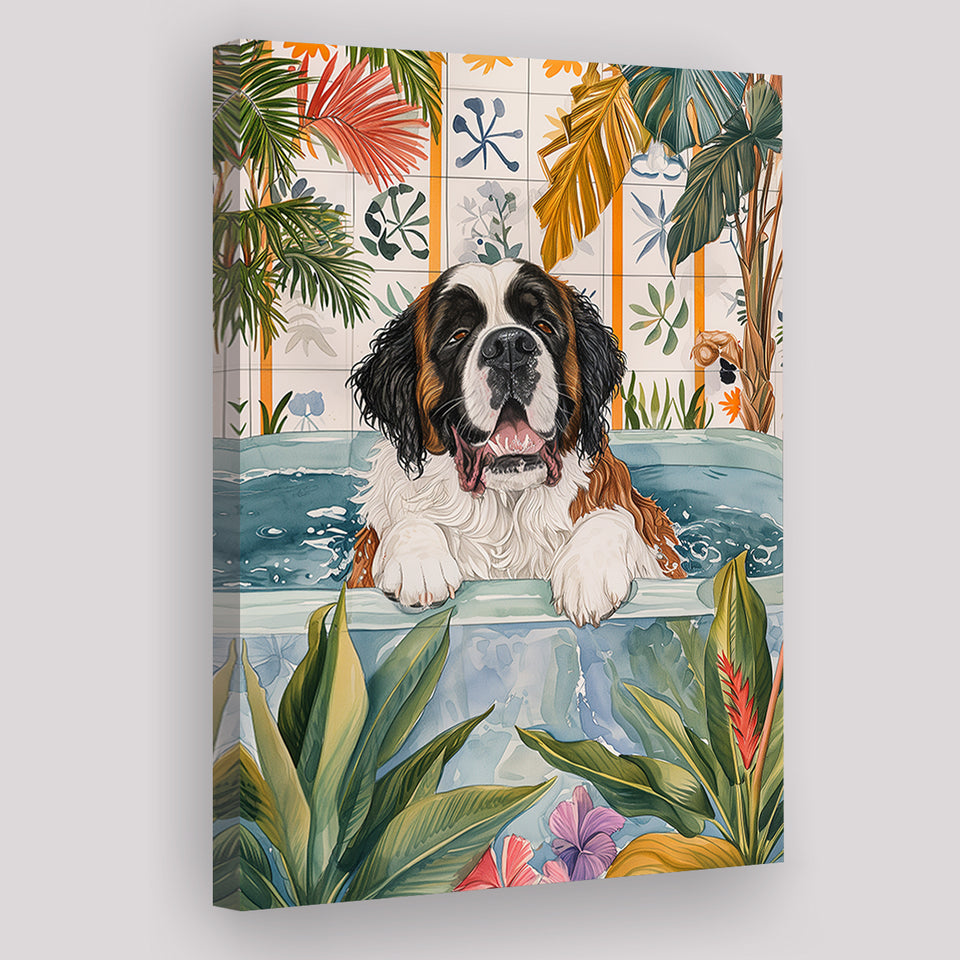 Saint Bernard Happy In Bathtub Bathroom Decor Print Canvas Prints Wall Art, Bathroom Art Decor,