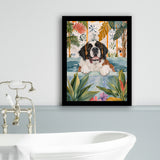 Saint Bernard Happy In Bathtub Bathroom Decor Print Framed Art Print Wall Decor, Bathroom Framed Art Decor
