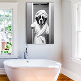 Saint Bernard Canvas Prints Wall Art, Funny Bathroom Decor, Animal in toilet