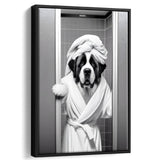Saint Bernard Framed Canvas Prints Wall Art, Funny Bathroom Decor, Animal In Toilet