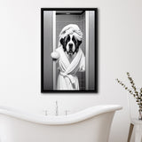 Saint Bernard Framed Canvas Prints Wall Art, Funny Bathroom Decor, Animal In Toilet