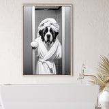 Saint Bernard Framed Canvas Prints Wall Art, Funny Bathroom Decor, Animal In Toilet