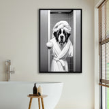 Saint Bernard Framed Canvas Prints Wall Art, Funny Bathroom Decor, Animal In Toilet