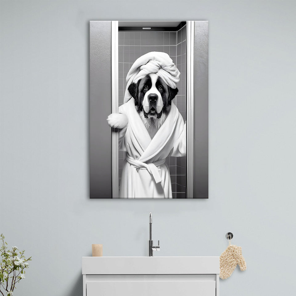 Saint Bernard Canvas Prints Wall Art, Funny Bathroom Decor, Animal in toilet