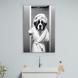 Saint Bernard Canvas Prints Wall Art, Funny Bathroom Decor, Animal in toilet