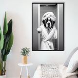 Saint Bernard Framed Canvas Prints Wall Art, Funny Bathroom Decor, Animal In Toilet