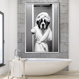 Saint Bernard Framed Canvas Prints Wall Art, Funny Bathroom Decor, Animal In Toilet