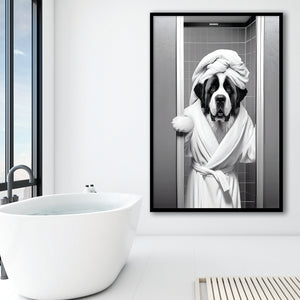 Saint Bernard Framed Art Print Wall Decor, Funny Bathroom Decor, Animal In Toilet