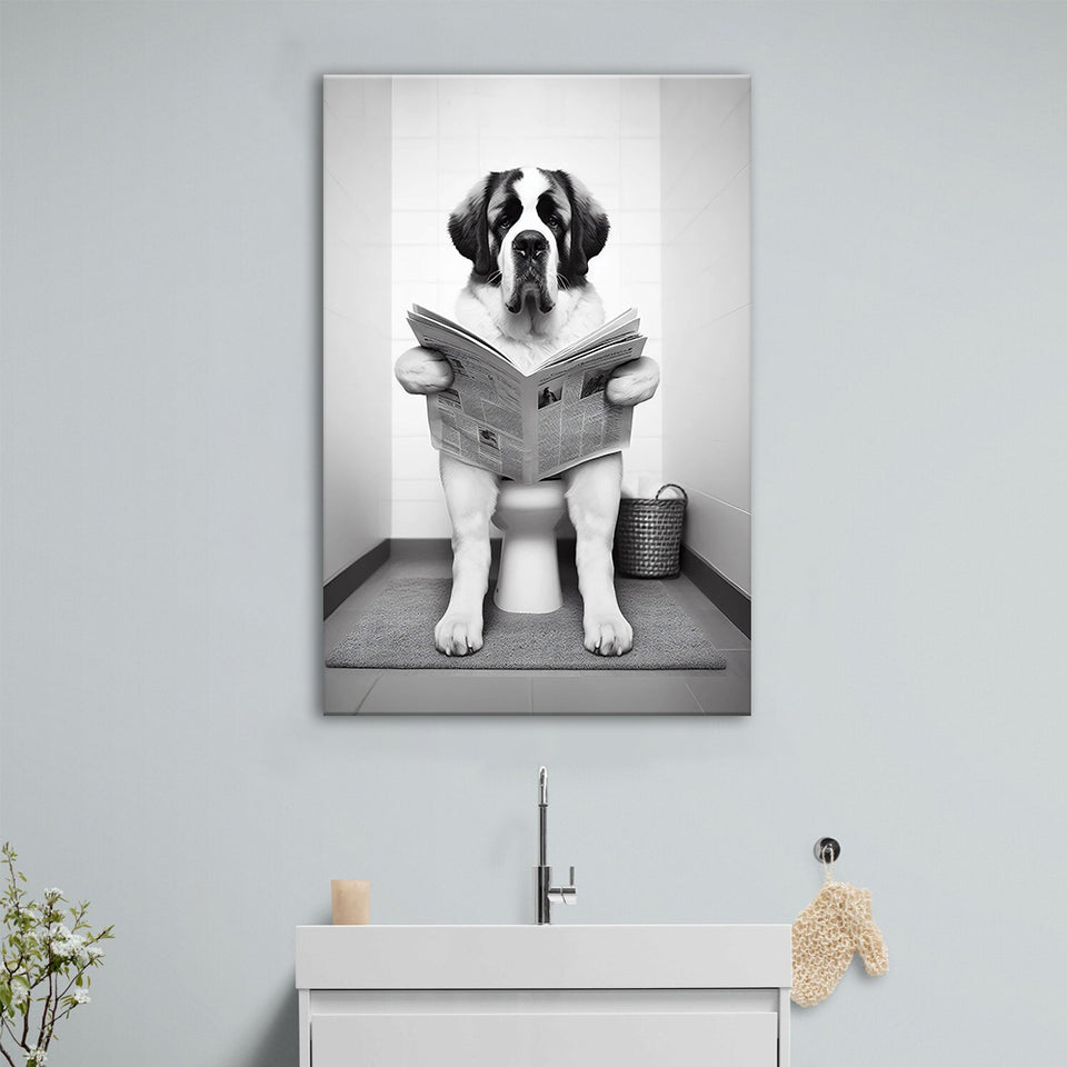 Saint Bernard Canvas Prints Wall Art, Funny Bathroom Decor, Saint Bernard in Toilet