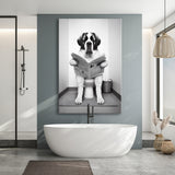 Saint Bernard Canvas Prints Wall Art, Funny Bathroom Decor, Saint Bernard in Toilet