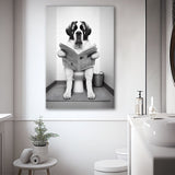 Saint Bernard Canvas Prints Wall Art, Funny Bathroom Decor, Saint Bernard in Toilet