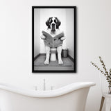 Saint Bernard Framed Canvas Prints Wall Art, Funny Bathroom Decor, Saint Bernard In Toilet