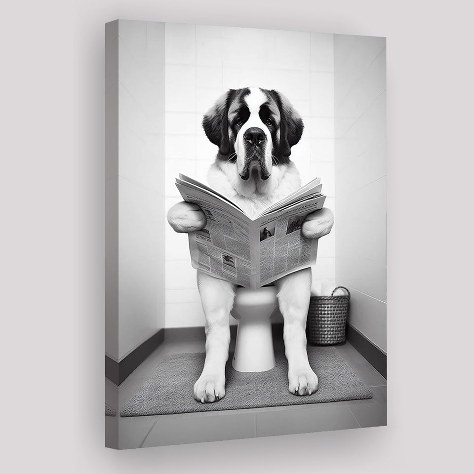 Saint Bernard Canvas Prints Wall Art, Funny Bathroom Decor, Saint Bernard in Toilet