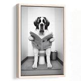 Saint Bernard Framed Canvas Prints Wall Art, Funny Bathroom Decor, Saint Bernard In Toilet