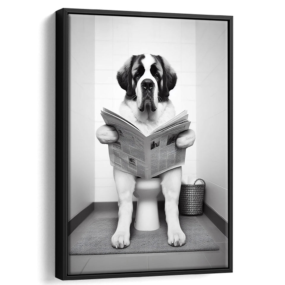 Saint Bernard Framed Canvas Prints Wall Art, Funny Bathroom Decor, Saint Bernard In Toilet