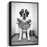 Saint Bernard Framed Canvas Prints Wall Art, Funny Bathroom Decor, Saint Bernard In Toilet