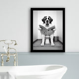 Saint Bernard Framed Art Print Wall Decor, Funny Bathroom Decor, Saint Bernard In Toilet