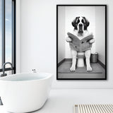 Saint Bernard Framed Art Print Wall Decor, Funny Bathroom Decor, Saint Bernard In Toilet
