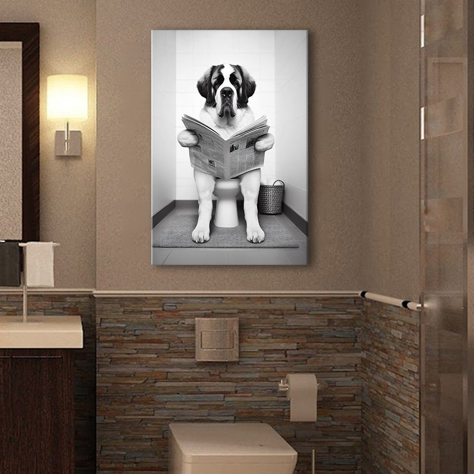 Saint Bernard Canvas Prints Wall Art, Funny Bathroom Decor, Saint Bernard in Toilet