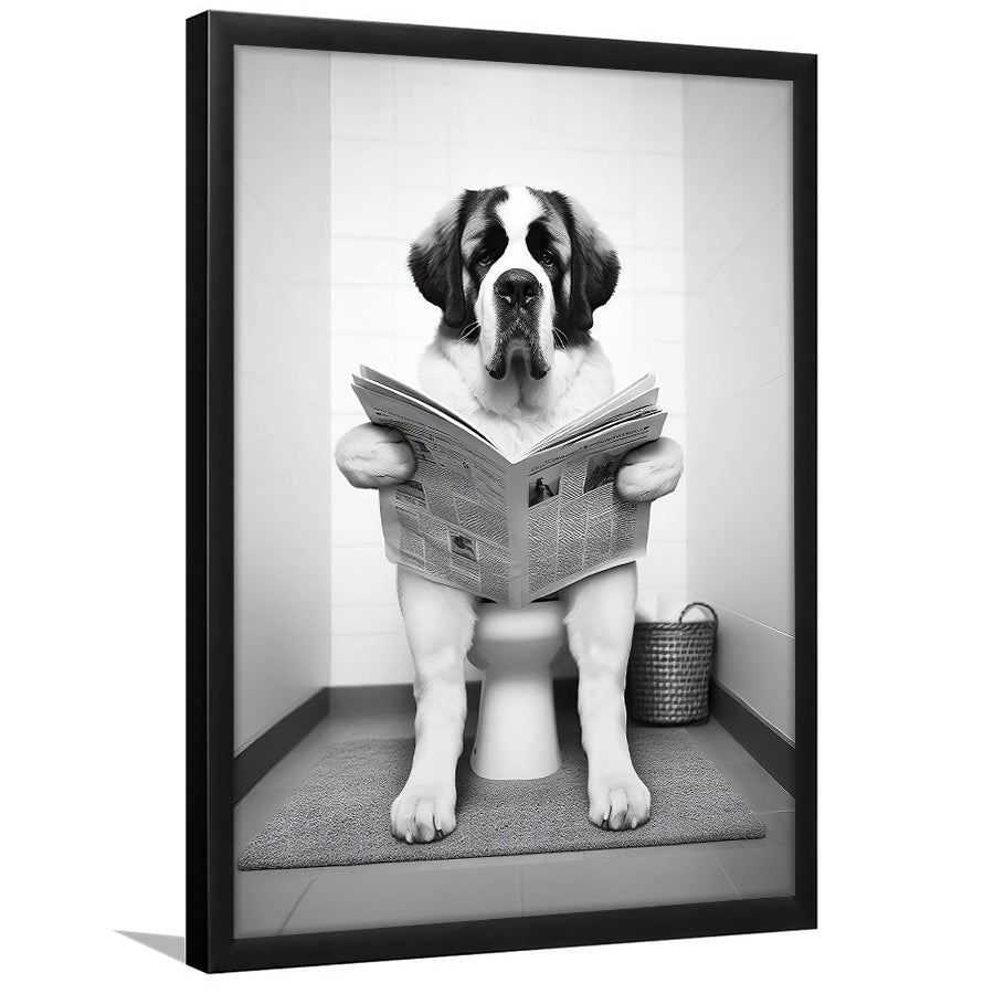 Saint Bernard Framed Art Print Wall Decor, Funny Bathroom Decor, Saint Bernard In Toilet