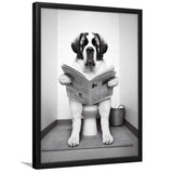 Saint Bernard Framed Art Print Wall Decor, Funny Bathroom Decor, Saint Bernard In Toilet